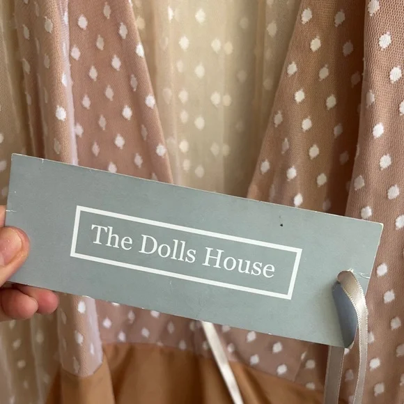 NWT The Dolls House Polka Dot Sheer Sleeve Bodysuit - Tan and White - Picture 10 of 12